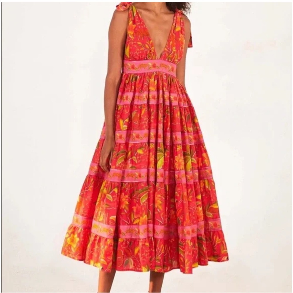 FARM Rio Pink and Red Floral Midi Dress